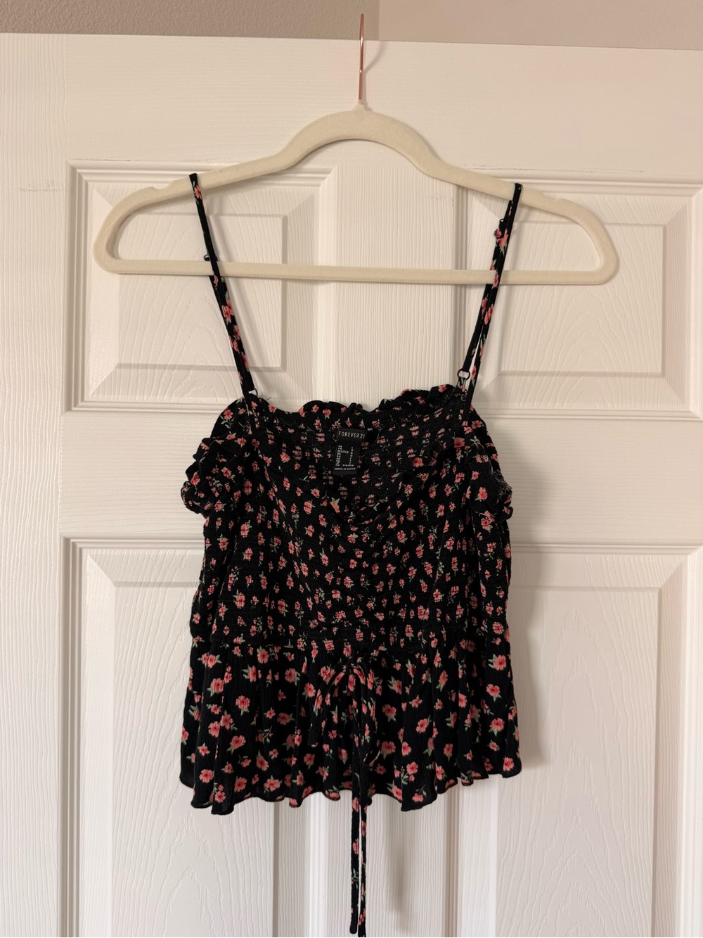 Forever 21 Black Cami Top with Pink Floral Print